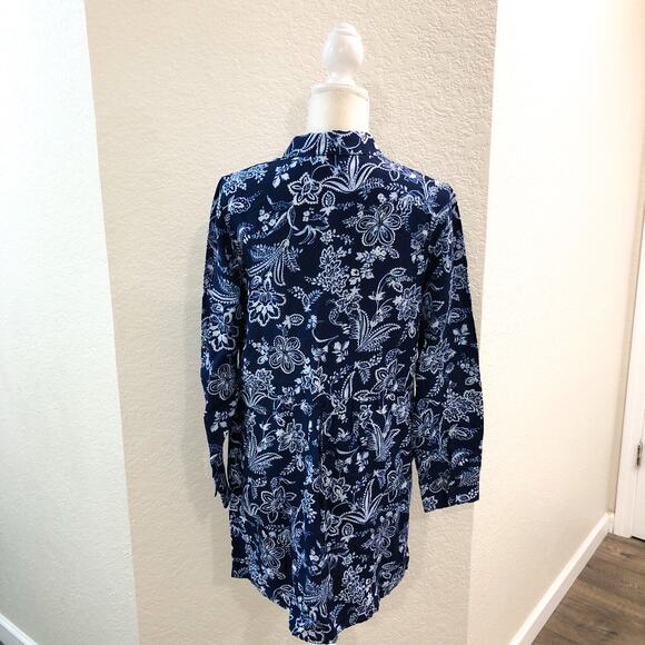 NWT Tommy Bahama Delft Floral Linen Blend Boyfriend Shirt - Picture 4 of 10